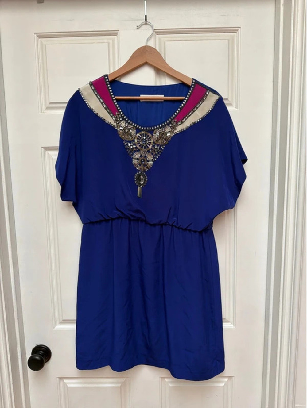 Trina Turk Blue Silk Beaded Dress